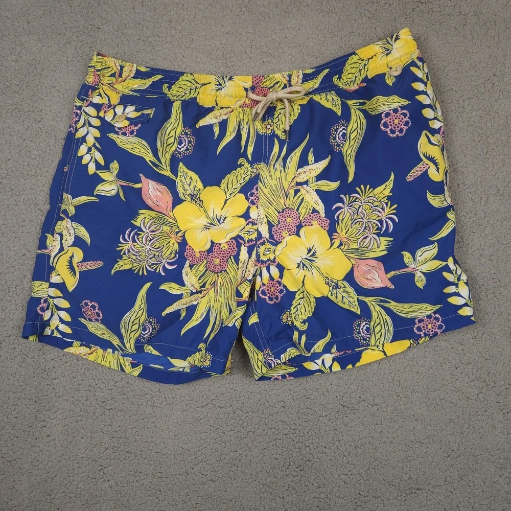 POLO Ralph Lauren Mens XXL/ 2XL‎ Yellow Hibiscus Flower Swim Trunks Bathing Suit
